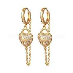 Heart Brass Micro Pave Clear Cubic Zirconia Hoop Earrings&nbsp;EJEW-F384-07G