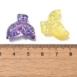透明な海洋生物樹脂カボション  スパンコール入り  魚  18.5x21x7mm&nbsp;RESI-H035-05A