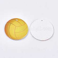 PUレザービッグペンダント  スポーツチャーム  片面バレーボール模様  フラットラウンド  ゴールド  55x1.5mm  穴：2mm&nbsp;LS-X-FIND-Q082-08A