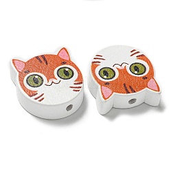 プリントウッドビーズ  猫の形  チョコレート  18~18.5x19.5~20x5.5~6.5mm  穴：2~2.5mm&nbsp;WOOD-G022-27G