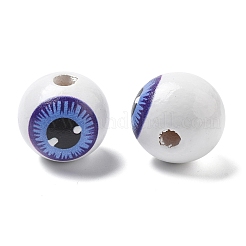 プリントされたシマウッドヨーロピアンビーズ  丸い目玉  コーンフラワーブルー  19~19.5x17.5~18mm  穴：4~4.5mm&nbsp;WOOD-G023-01B