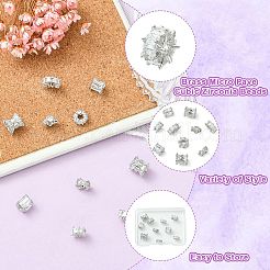 10個5スタイル真鍮製マイクロパヴェキュービックジルコニアビーズ  コラム  長持ちメッキ  鉛フリー＆カドミウムフリー  プラチナ  8~10.5x3.5~9mm  穴：2~4.5mm&nbsp;KK-CJ0004-20