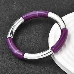 女性用メッキ樹脂ビーズストレッチブレスレット  チューブ  長持ちメッキ  プラチナメッキ  内径：2インチ（5.2cm）&nbsp;BJEW-P374-01P