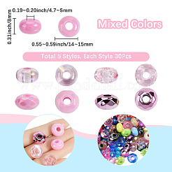150個5スタイル不透明アクリルヨーロピアンビーズ  大穴ビーズ  ABカラー  多面カット  フラットラウンド  ミックスカラー  14~15x8mm  穴：4.7~5mm  30個/スタイル&nbsp;OACR-SP0001-46