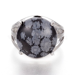 Adjustable Natural Snowflake Obsidian Finger Rings&nbsp;RJEW-O033-F09-1