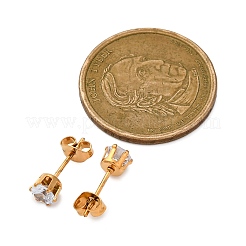 304ステンレススチールマイクロパヴェクリアキュービックジルコニアスタッドピアス  フラットラウンド  18KGP本金メッキ  5.5mm&nbsp;EJEW-P299-01C-G