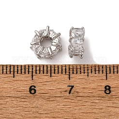 真鍮製マイクロパヴェキュービックジルコニアビーズ  フラットラウンド  長持ちメッキ  鉛フリー＆カドミウムフリー  プラチナ  8.5x4mm  穴：3mm&nbsp;KK-CJC0013-07P-RS