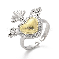Brass Micro Pave Cubic Zirconia Open Cuff Ring for Women&nbsp;RJEW-F177-02GP-02