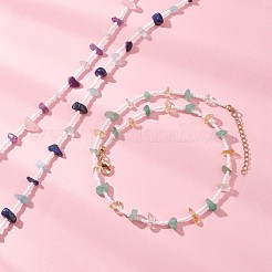 3個 3スタイルの天然ラピスラズリ、アクアマリン、アメジスト、ローズクォーツ、グリーンアベンチュリン、シトリンチップ、ガラスシードビーズネックレス（女性用）  ゴールドカラー  15.16インチ（38.5cm）  1個/スタイル&nbsp;NJEW-JN05603