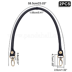 ラウンド pu レザー バッグ ハンドル  合金回転式ナスカン付き  バッグ交換用アクセサリー用  ブラック  58.5x1.05cm&nbsp;FIND-WH0135-78