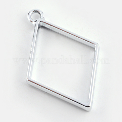Rack Plating Alloy Rhombus Open Back Bezel Pendants&nbsp;PALLOY-S047-14D-FF