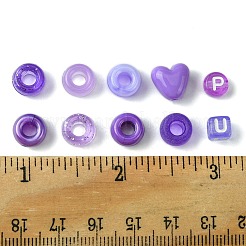 DIY バレル & ハート & キューブ ジュエリー作成 ファインディング キット  アクリルビーズとプラスチックビーズを含む  パープル  7x4mm  穴：1.5mm  45pc&nbsp;DIY-FS0006-17