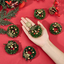 プラスチック製のミニクリスマスリース  ドールハウス マイクロ風景装飾アクセサリー  グリーン  60~65x16.5~22mm&nbsp;DJEW-WH0042-96
