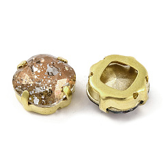 縫い付けラインストーン  ガラスクリスタルラインストーンマルチ連リンク  真鍮製爪付き台座付き  衣料品アクセサリー  多面カット  正方形  ゴールドカラー  11x11x5.5mm  穴：0.8mm&nbsp;EGLA-F162-07G-02