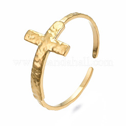 304 Stainless Steel Cross Open Cuff Ring&nbsp;RJEW-T023-17G