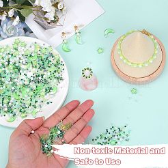ガラス＆シードビーズ 2袋  グリッターパウダー付き  イミテーションパール＆透明＆内側カラー  月と星とラウンド  ライムグリーン  2~16x2~11.5mm  穴：0.8~1.2mm&nbsp;GLAA-SZC0001-94A