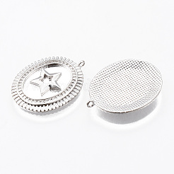 エナメルの真鍮製ペンダントセッティング  ニッケルフリー  星と楕円  プラチナ  24x18x2.5mm  穴：1.2mm&nbsp;KK-N232-181P-NF