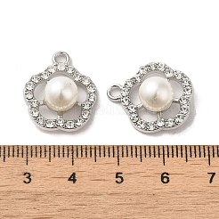 ラインストーン ペンダント付き合金  ABSの模造パールと  花のチャーム  プラチナ  19.5x16.5x8.5mm  穴：2mm&nbsp;FIND-B032-18P