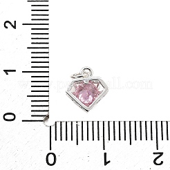 S925 スターリングシルバー、キュービックジルコニアチャーム付き  ダイヤモンドチャーム  ピンク  9x8.5x3.5mm  穴：2.5mm&nbsp;STER-Q006-05B-S