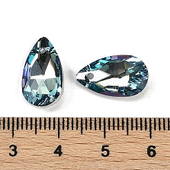 多面カットティアドロップガラスペンダント  ダークシアン  16x9x5mm  穴：1mm&nbsp;GLAA-O008-A26