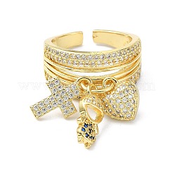 Rack Plating Brass Micro Pave Cubic Zirconia Open Cuff Rings&nbsp;RJEW-C076-08B-G