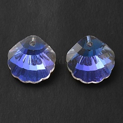 電気メッキガラスチャーム  バックメッキ  多面カット  シェルチャーム  透明  16x16x7mm  穴：1.4mm&nbsp;GLAA-A008-06D