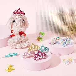 ペットのヘアアクセサリーキット  8色のクラウン形状のウールフェルトペットのヘアバレッタ4個を含む  12 個のちょう結び弾性ヘアタイ  ミックスカラー  ヘアゴム：39x24x11.5mm  内径：8mm  ヘアバレッタ：47.5x26.5x13mm&nbsp;AJEW-CA0003-26