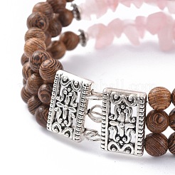 Three Loops Natural Rose Quartz Chip Beads Wrap Bracelets&nbsp;BJEW-JB04657-02