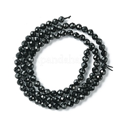 天然石ブラックトルマリンビーズ連売り  多面カット  ラウンド  4mm  穴：0.8mm  約94個/連  15.35インチ（39cm）&nbsp;LS-G-F748-Y01-03