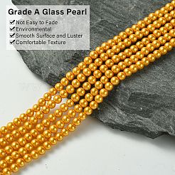 グレードaのガラスパールビーズ  パールカラーの  ラウンド  ゴールデンロッド  4mm  穴：0.7~1.1mm  約100個/連  16''（40.64センチメートル）&nbsp;HY-J001-4mm-HX020