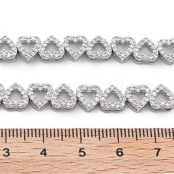 Brass Micro Pave Clear Cubic Zirconia Multi Heart Connector Charms&nbsp;KK-B125-05P