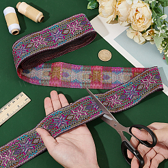 7M Ethnic Style Polyester Flower Jacquard Ribbons&nbsp;OCOR-WH0091-72A-02