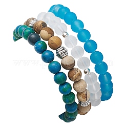 Synthetic Chrysocolla & Quartz Crystal & Glass & Alloy Beads Bracelets&nbsp;BJEW-JB10987