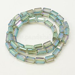 電気メッキガラスビーズ  フル虹メッキ  多面カット  直方体の  淡緑色  8x4x4mm  穴：1mm&nbsp;EGLA-J023-8x4mm-WLS11