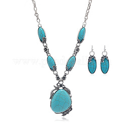 Bohemian Ethnic Style Alloy with Synthetic Turquoise Teardrop Pendant Necklaces & Oval Dangle Earrings Sets&nbsp;FS-WGCAAC5-01