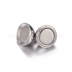 変色しにくい304ステンレススチールのループ付きマグネット留め具  手動研磨  ラウンド  15x10mm  穴：1.5mm&nbsp;X-STAS-E006-52