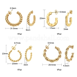 4 Pairs 4 Style 304 Stainless Steel Twist Rope & Oval & Ball Beaded C-shape Stud Earrings&nbsp;EJEW-TZ0001-01