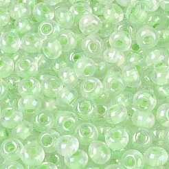Fgb内側色透明ガラスシードビーズ  ロンデル  淡緑色  6x4mm  穴：2mm  約2000個/450g&nbsp;SEED-T009-01B