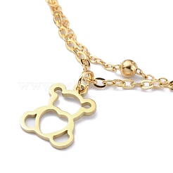 304ステンレススチール製ベアチャームブレスレット（女性用）  ゴールドカラー  6-3/4インチ（17.1cm）&nbsp;BJEW-E092-06G