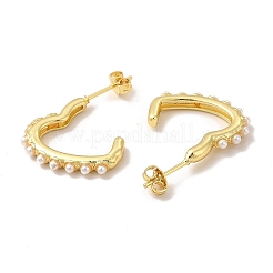 Rack Plating Brass Heart Stud Earrings with Plastic Imitation Pearl Beaded for Women&nbsp;EJEW-G342-17G