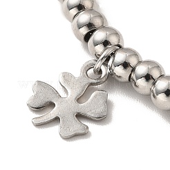 Tarnish Resistant 304 Stainless Steel Clover Charm Bracelet with 201 Stainless Steel Round Beads for Women&nbsp;BJEW-B057-15P