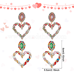 2 Pairs 2 Colors Rhinestone Hollow Out Heart Dangle Stud Earrings&nbsp;EJEW-FI0001-13