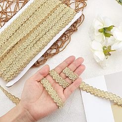 ポリエステルリボン  カード付き  波の模様でフラット  服飾材料  ゴールド  5/8インチ（15mm）  13.12ヤード（12m）/カード&nbsp;OCOR-WH0068-09