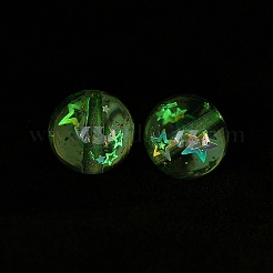 蓄光透明樹脂ビーズ  スターとラウンド  スパンコール入り  暗闇で光る  薄緑  16mm  穴：2mm&nbsp;RESI-F073-03C
