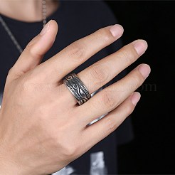 メンズステンレススチールフィンガー指輪  ワイドバンドリング  アンティークシルバー  usサイズ9（18.9mm）&nbsp;RJEW-BB29955-9