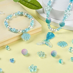 DIYキャンディーカラービーズジュエリーセット作成キット  樹脂とアクリルのペンダントを含む  アクリル＆ABSプラスチックビーズ  伸縮性のある糸  アイアン製丸カン  ブルー  ビーズ：537PCS /ボックスについて&nbsp;DIY-YW0004-90
