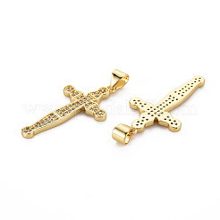 真鍮マイクロパヴェクリアキュービックジルコニアペンダント  ニッケルフリー  クロス  16KGP本金メッキ  30x16.5x2mm  穴：3x4.5mm&nbsp;KK-Q252-060-NF