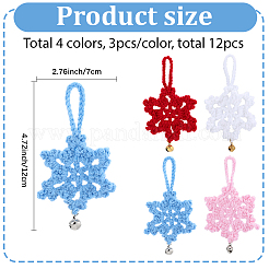 12Pcs 4 Colors Cotton Snowflake Pendant Decoration&nbsp;HJEW-GF0001-70