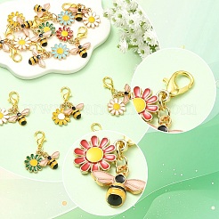 12Pcs 6 Colors Alloy Enamel Flower & Bee Pendant Decorations&nbsp;HJEW-YW00434