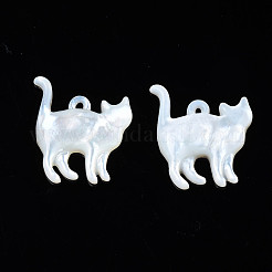 天然石ホワイトシェルペンダント  猫  17x14x2mm  穴：0.6~1mm&nbsp;SSHEL-N027-123-02